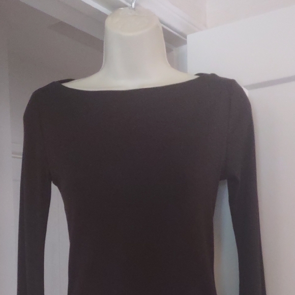 Zara Chocolate Brown Long Bell Sleeve Boat Neck T-Shirt MEDIUM - Picture 3 of 10